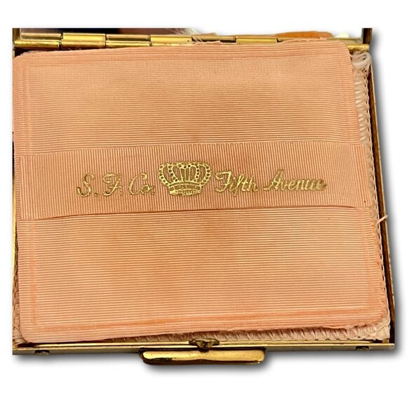 Vintage Sax Fifth Avenue Powder Compact Lucite Confetti Rectangle Gold Tone MCM - Picture 5 of 7